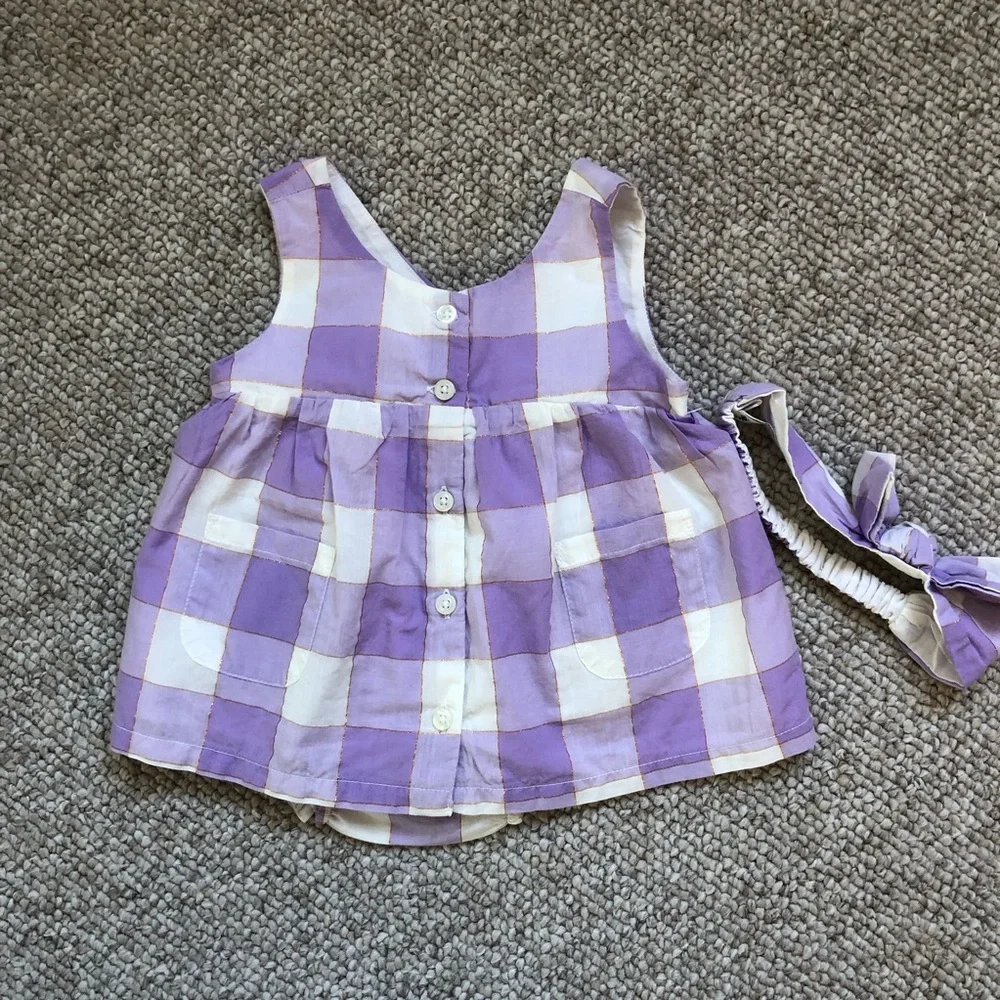 NWT Baby Gap Shiny Gingham 3-Piece Outfit Set- Top, Bloomers, Headband